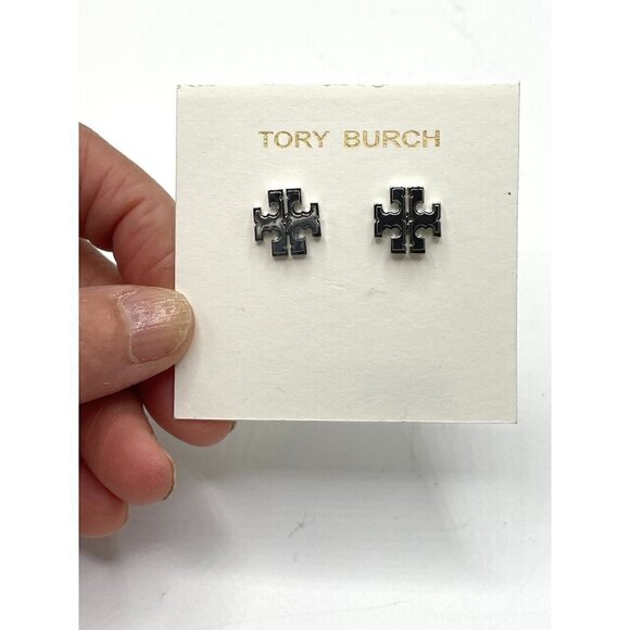 Tory Burch Jewelry - NWT Tory Burch Iconic Small T Logo Stud Pierced Earrings Silver Tone 3/8" Square